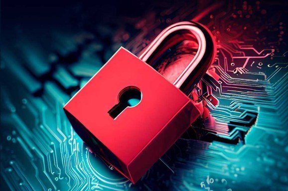 Red padlock on a background of electronic circuitry representing cybersecurity breach